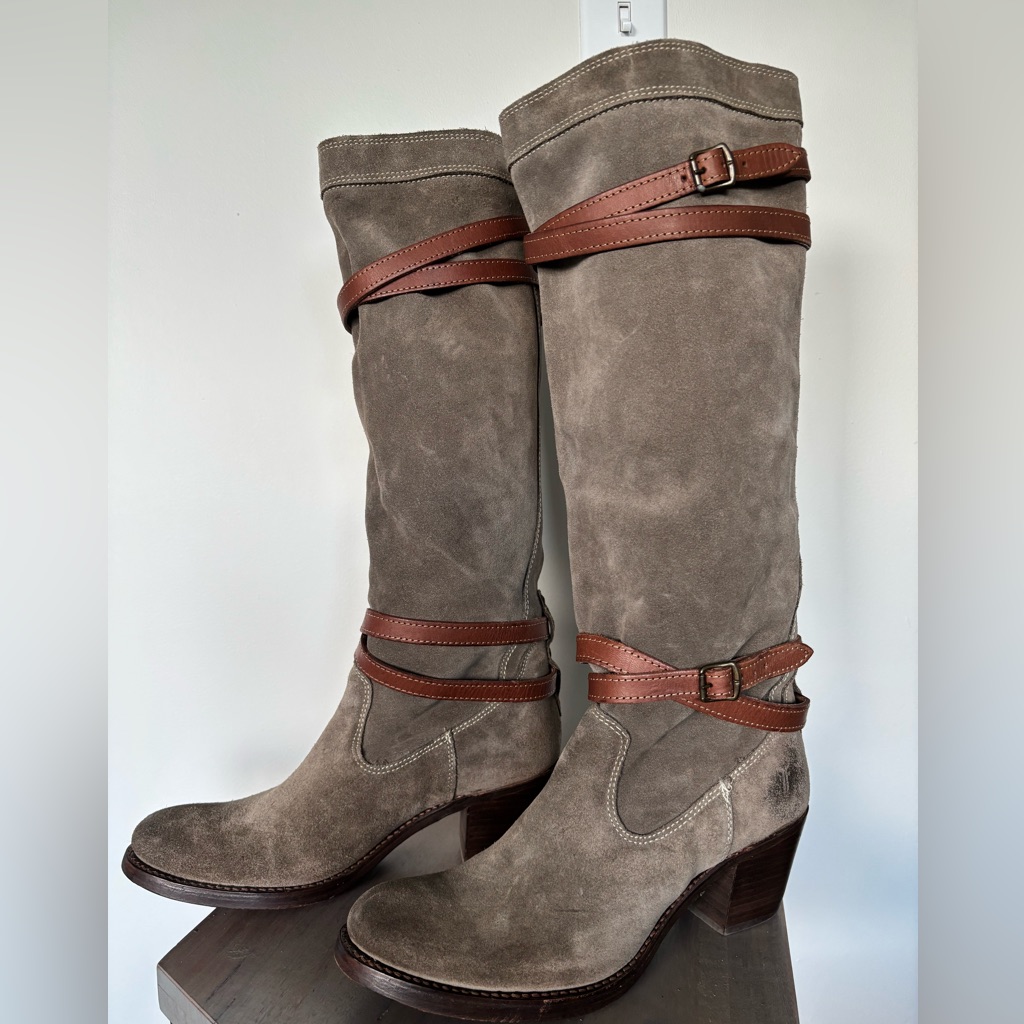 Euc Frye Gray And Brown Below The Knee Boots